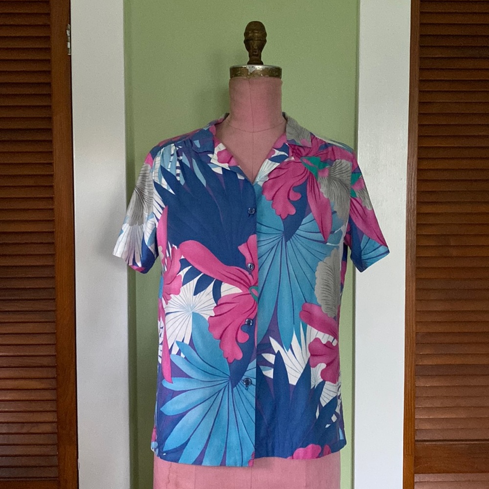 1980s Hilo Hattie Tropical Print Top